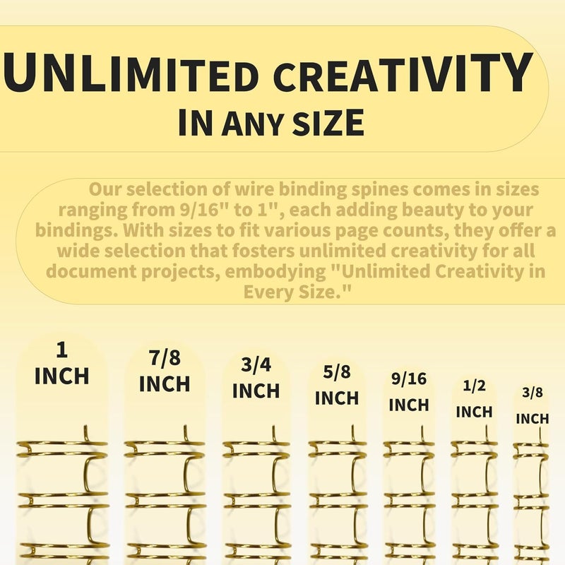 RAYSON Binding Wire Spines, 5/8 Inch, 21 Holes, 2:1 Pitch Double Loop Binding Wires Capacity 145 Sheets, Golden Binding Wire Spiral Pack of 50 - Image 5